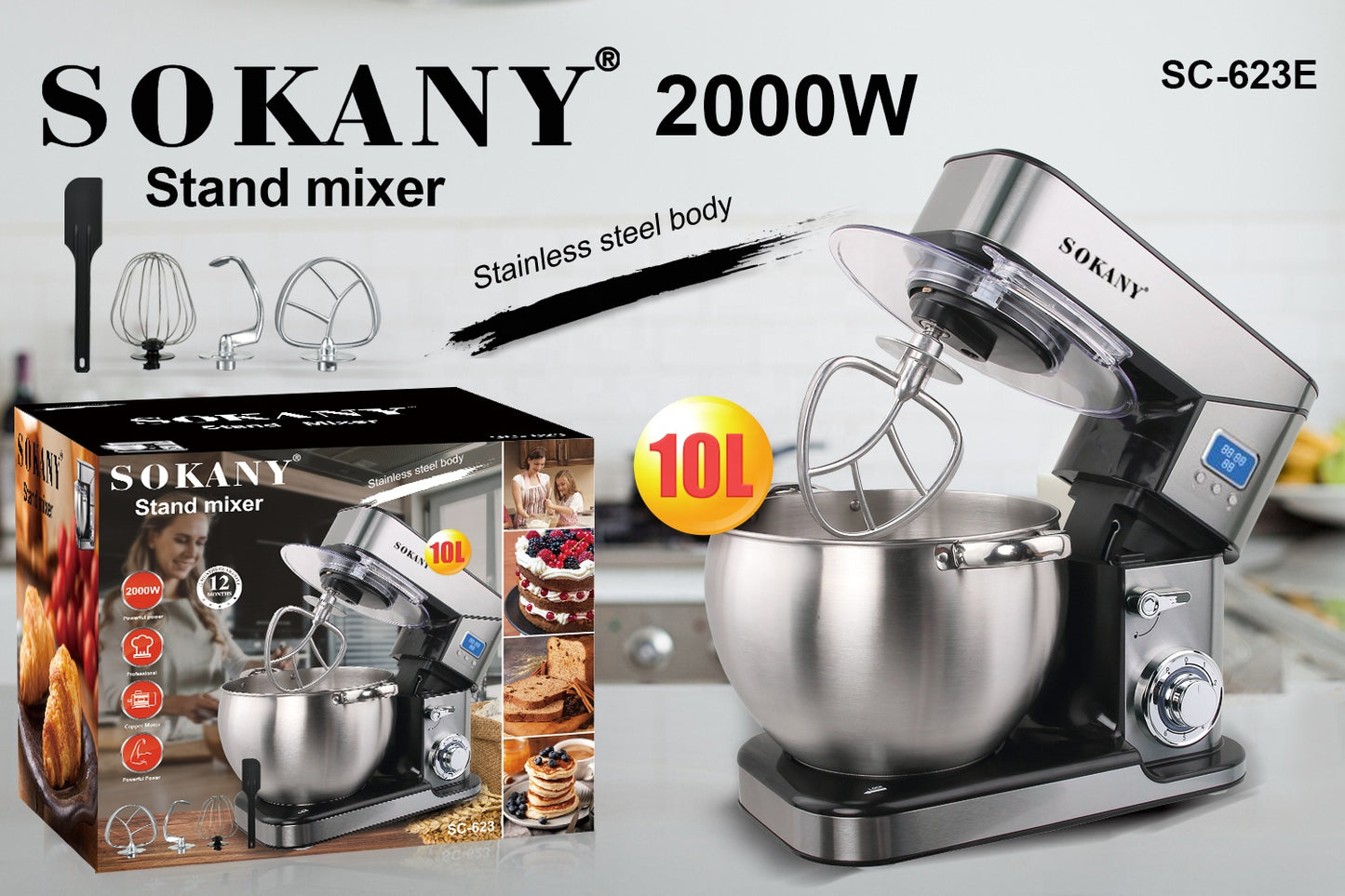 SOKANY 10L Stand Mixer